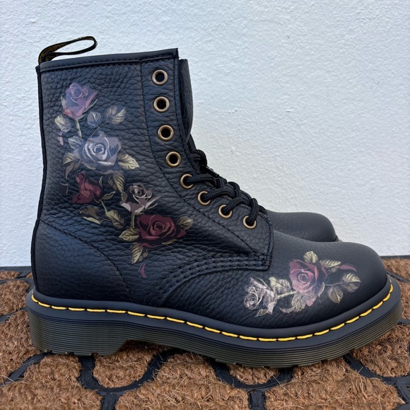 Dr. Martens Shoes - Dr. Martens Women's 1460 Decayed Roses Leather Combat Ankle Boots Black Size 6